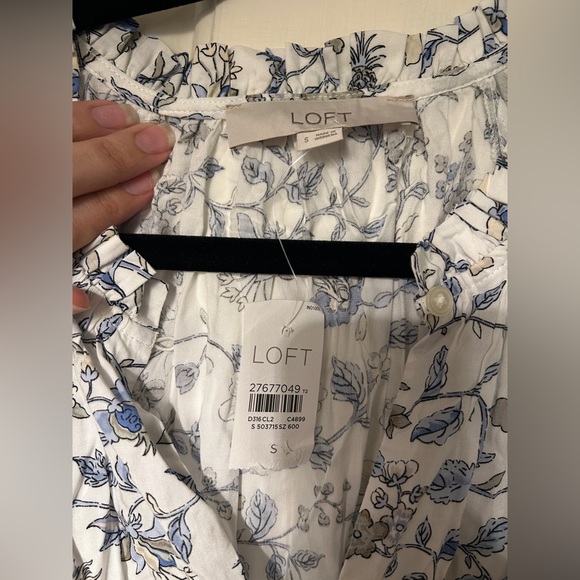 🆕 NWT LOFT Women's Ruffled Short Sleeve Floral Dress Midi Length White/Blue - Picture 8 of 11